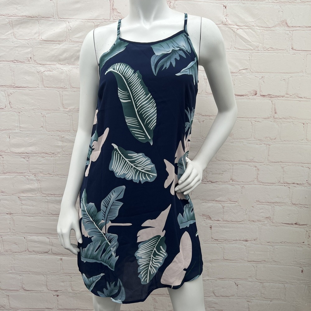 Women's Sundress Navy Blue Floral Spaghetti Strap Midi Relaxed Dress Size S